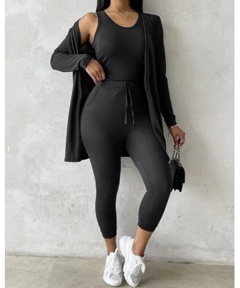 Kadın Uzun Kollu Hırka Atlet Ve Eşofman Yün Viskon üçlü Takım