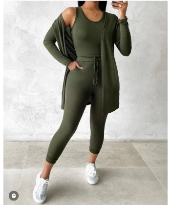 Kadın Uzun Kollu Hırka Atlet Ve Eşofman Yün Viskon üçlü Takım