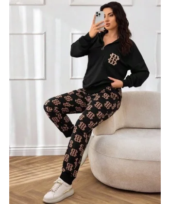 Kadın Uzun Kollu Iki Iplik Kumaş Fermuar Ve Cep Detay Kapüşonlu Ikili Takım