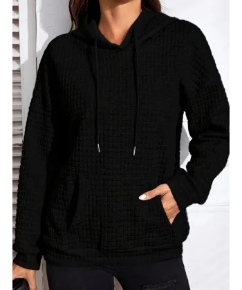 Kadın Uzun Kollu Kapşonlu Bağcıklı Cepli Capitone Sweatshirt