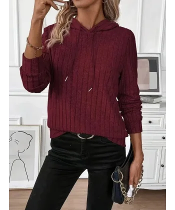 Kadın Uzun Kollu Kapşonlu Bağcıklı şardonlu Kaşkorse Bluz