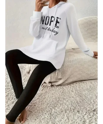 Kadın Uzun Kollu Kapşonlu Bağcıklı Viskon Iki Iplik Sweat