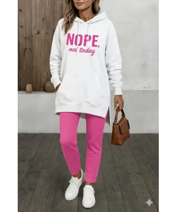 Kadın Uzun Kollu Kapşonlu Bağcıklı Viskon Iki Iplik Sweat