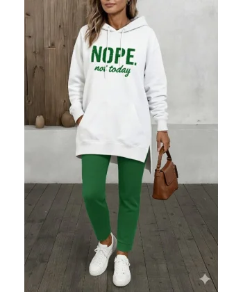 Kadın Uzun Kollu Kapşonlu Bağcıklı Viskon Iki Iplik Sweat