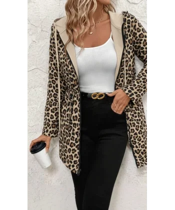 Kadın Uzun Kollu Kapşonlu çift Taraflı Cepli Bağcıklı Fermuarlı Viskon Iki Iplik Ceket