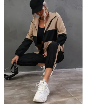 Kadın Uzun Kollu Kapşonlu önden Fermuarlı Viskon Iki Iplik Bluz Ve Pantolon Ikili Takım