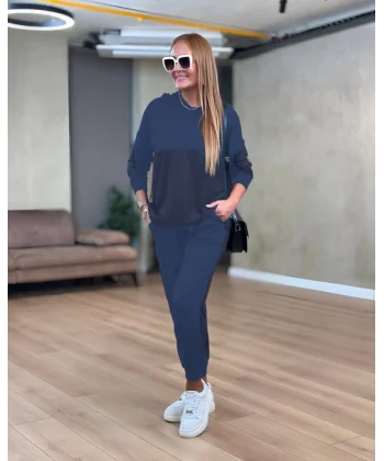 Kadın Uzun Kollu Kapşonlu Viskon Iki Iplik Bluz Ve Pantolon Ikili Takım