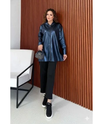 Kadın Uzun Kollu Kapüşon Detay Fermuarlı Tunik Hırka