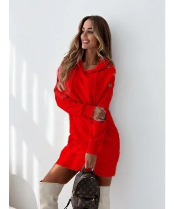 Kadın Uzun Kollu Kapüşon Detay Mini Elbise