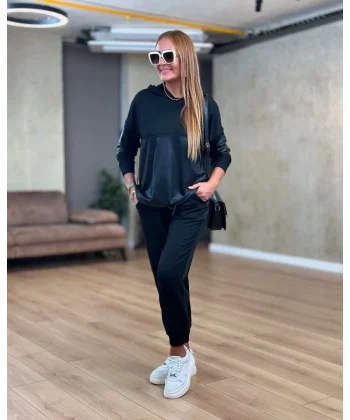 Kadın Uzun Kollu Kapüşonlu Oversize Sweat Ve Pantolon Ikili Takım