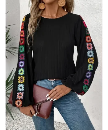 Kadın Uzun Kollu Kayık Yaka şardonlu Dalgıç Bluz