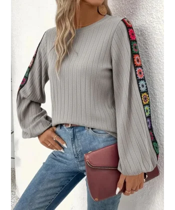 Kadın Uzun Kollu Kayık Yaka şardonlu Kaşkorse Bluz