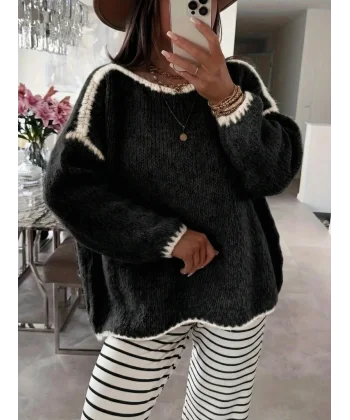 Kadın Uzun Kollu Kayık Yaka Triko Bluz