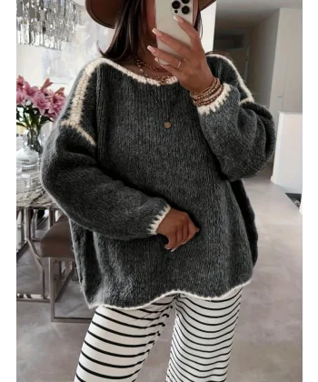 Kadın Uzun Kollu Kayık Yaka Triko Bluz