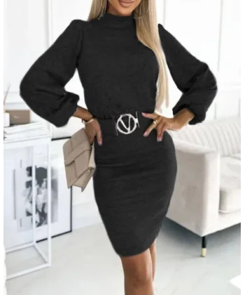 Kadın Uzun Kollu Kemer Dahil Mşnş Elbise