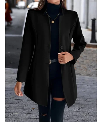 Kadın Uzun Kollu Kırlangıç Yaka önden Düğmeli Kısa Kaşe Kaban