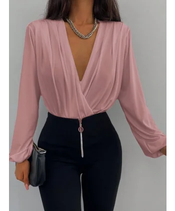 Kadın Uzun Kollu Kruvaze Yaka Sandy Bluz