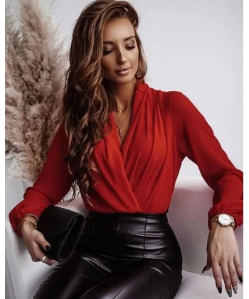 Kadın Uzun Kollu Kruvaze Yaka Sandy Bluz