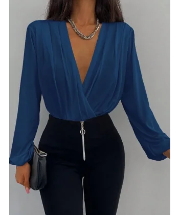 Kadın Uzun Kollu Kruvaze Yaka Sandy Bluz