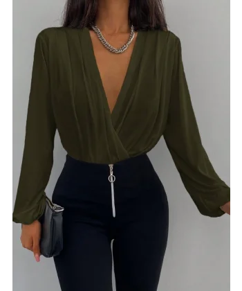 Kadın Uzun Kollu Kruvaze Yaka Sandy Bluz