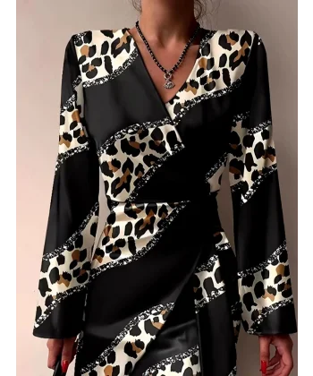 Kadın Uzun Kollu Kruvaze Yakalı Asimetrik Detaylı Mini Modal Elbise