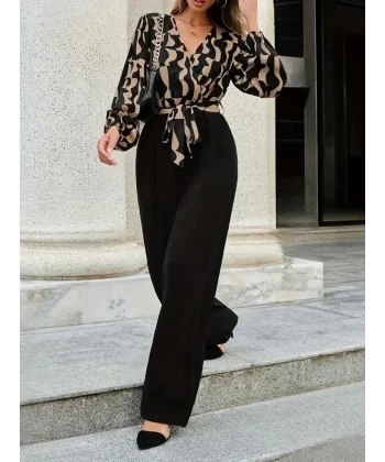 Kadın Uzun Kollu Kruvaze Yakalı Belden Kuşaklı üst Dalgıç Alt Ithal Krep Tulum