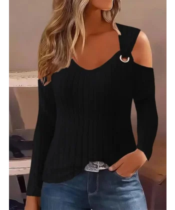 Kadın Uzun Kollu Kuş Gözü Detay Omuz Dekoltesi şardonlu Kaşkorse Bluz