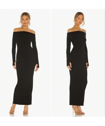 Kadın Uzun Kollu Madonna Yaka Parmak Geçmeli Detay Kaşkorse Elbise