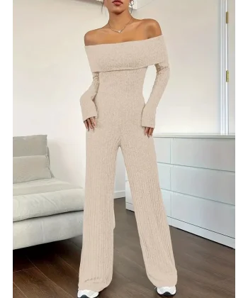 Kadın Uzun Kollu Madonna Yaka şardonlu Kaşkorse Tulum