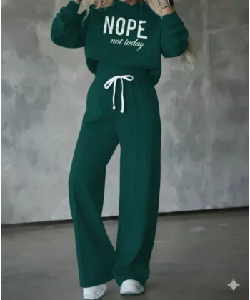 Kadın Uzun Kollu Nope Baskılı Beli Ribanalı Ikili Takım