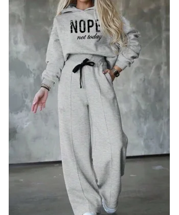 Kadın Uzun Kollu Nope Baskılı Beli Ribanalı Ikili Takım