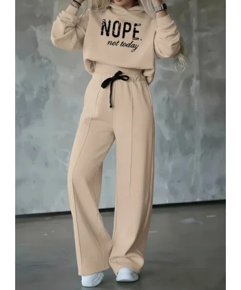 Kadın Uzun Kollu Nope Baskılı Beli Ribanalı Ikili Takım