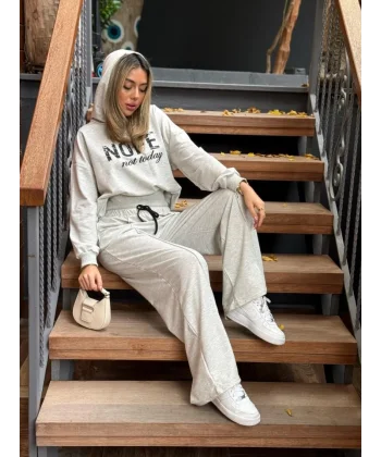 Kadın Uzun Kollu Nope Baskılı Beli Ribanalı Ikili Takım