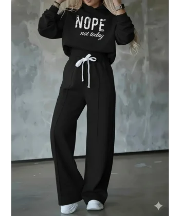 Kadın Uzun Kollu Nope Baskılı Beli Ribanalı Ikili Takım