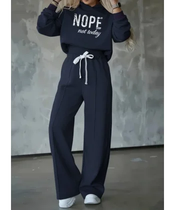 Kadın Uzun Kollu Nope Baskılı Beli Ribanalı Ikili Takım