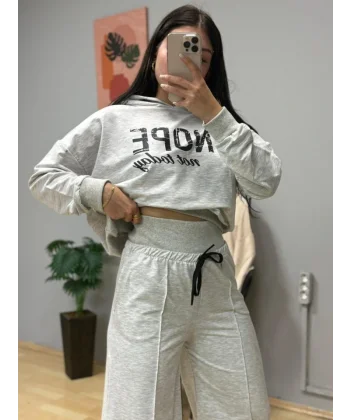 Kadın Uzun Kollu Nope Baskılı Beli Ribanalı Ikili Takım