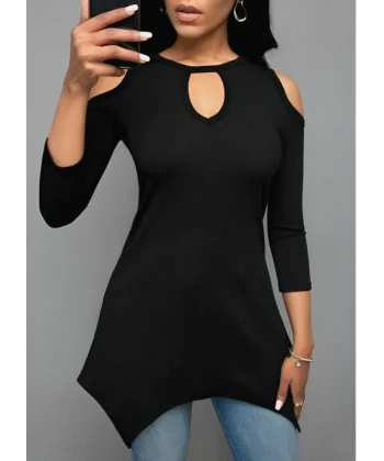 Kadın Uzun Kollu Omuz Ve Göğüs Dekolte Detay Viskon Bluz