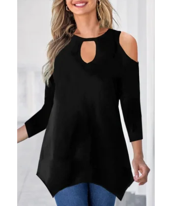 Kadın Uzun Kollu Omuz Ve Göğüs Dekolte Detay Viskon Bluz