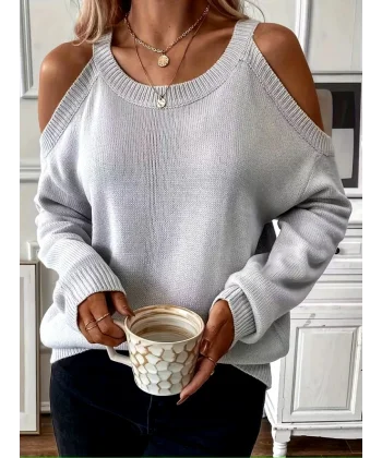 Kadın Uzun Kollu Omuzlardan Açık Askılı Triko Bluz