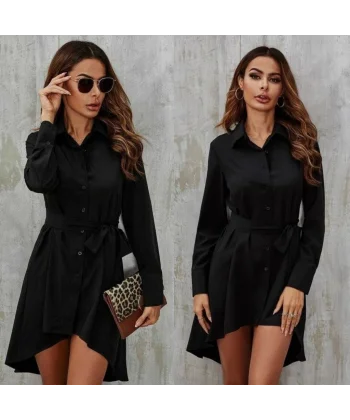 Kadın Uzun Kollu ön Kısım Kısım Arka Kısım Uzun Trikoton Gömlek Elbise