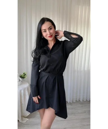 Kadın Uzun Kollu ön Kısım Kısım Arka Kısım Uzun Trikoton Gömlek Elbise