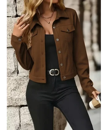 Kadın Uzun Kollu önden Düğmeli Kısa Süet Ceket