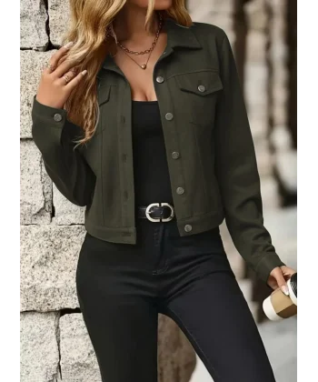 Kadın Uzun Kollu önden Düğmeli Kısa Süet Ceket