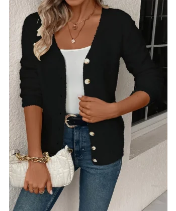 Kadın Uzun Kollu önden Düğmeli Kısa Triko Hırka