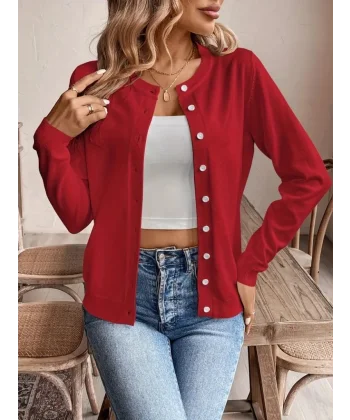 Kadın Uzun Kollu önden Düğmeli Triko Ceket