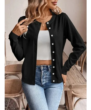 Kadın Uzun Kollu önden Düğmeli Triko Ceket