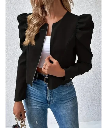 Kadın Uzun Kollu önden Fermuarlı Balon Kol Süet Ceket