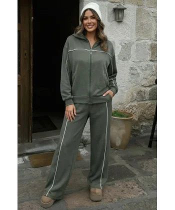 Kadın Uzun Kollu önden Fermuarlı Bluz Ve Pantolon Modal Ikili Takım