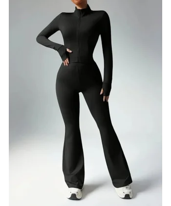 Kadın Uzun Kollu önden Fermuarlı Kısa Dalgıç Bluz Ve Pantolon Ikili Takım