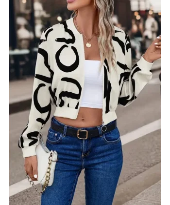 Kadın Uzun Kollu önden Fermuarlı Kısa şardonlu Dalgıç Ceket